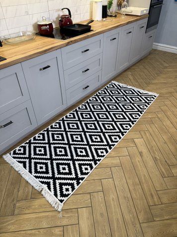 Безворсовий килим "White and Black" HP009 - магазин килимів Decomo